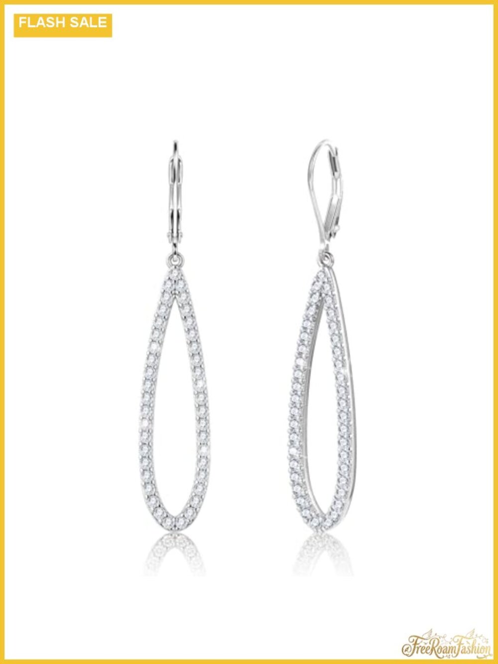 Teardrop Dangle Earrings Cubic Zirconia Silver Plated Leverback
